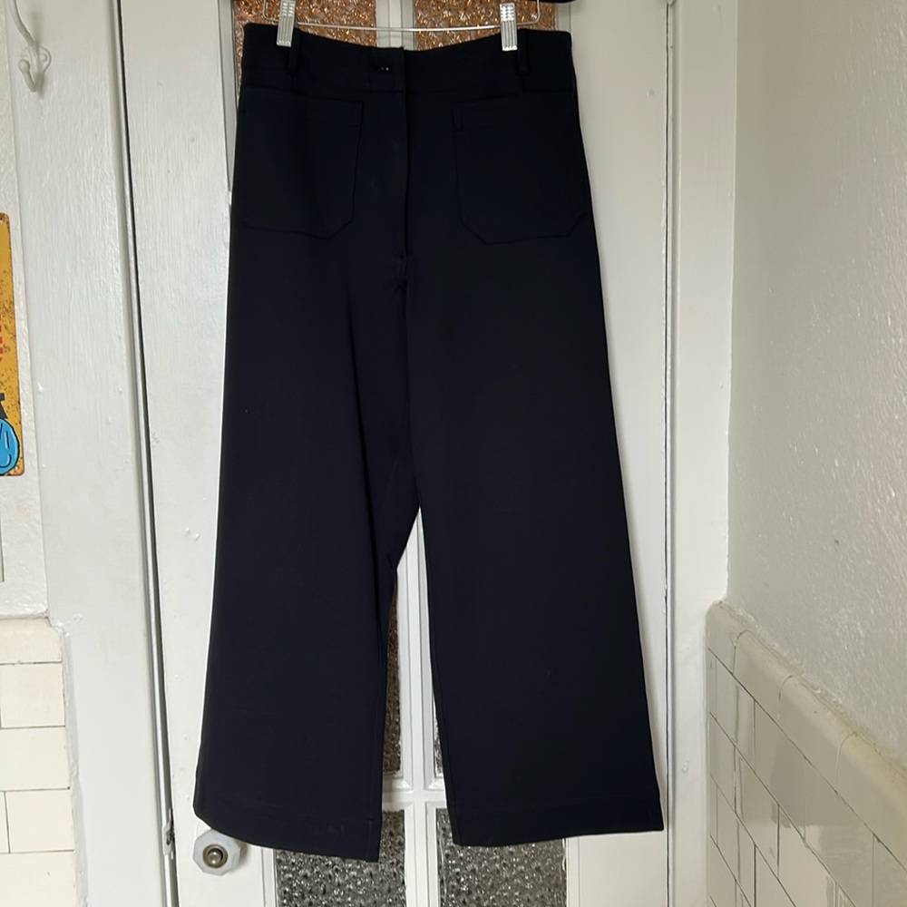 QUINCE Ultra-Stretch Ponte Cropped Wide Leg Pants Sz 12 Navy